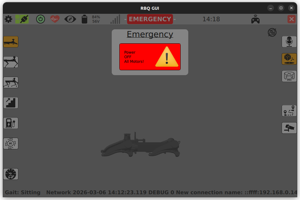 Emergency button at top center of RBQ GUI