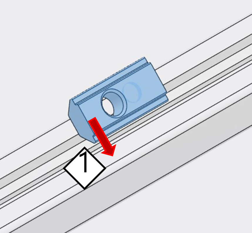 Insert spring nut diagonally into the rail