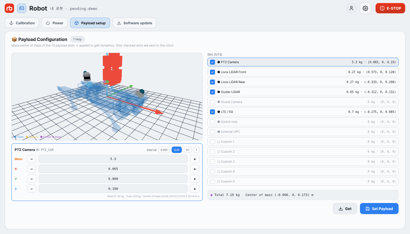 Robot settings › Payload setup — slots and total