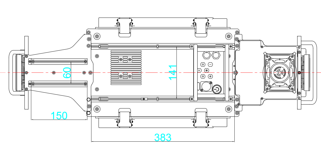 Top view of the RBQ body plate with mounting dimensions