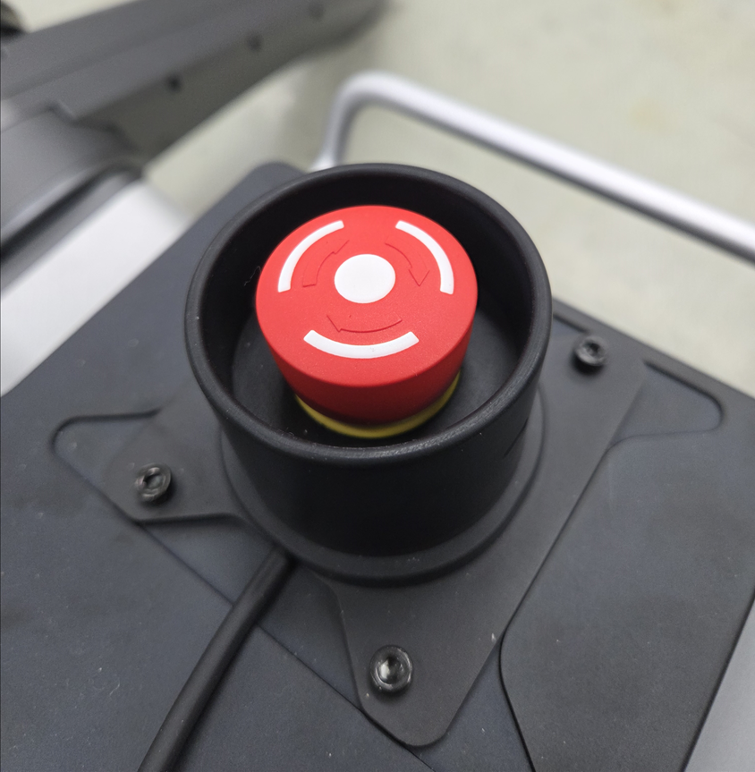 Emergency stop button on the rear of the robot
