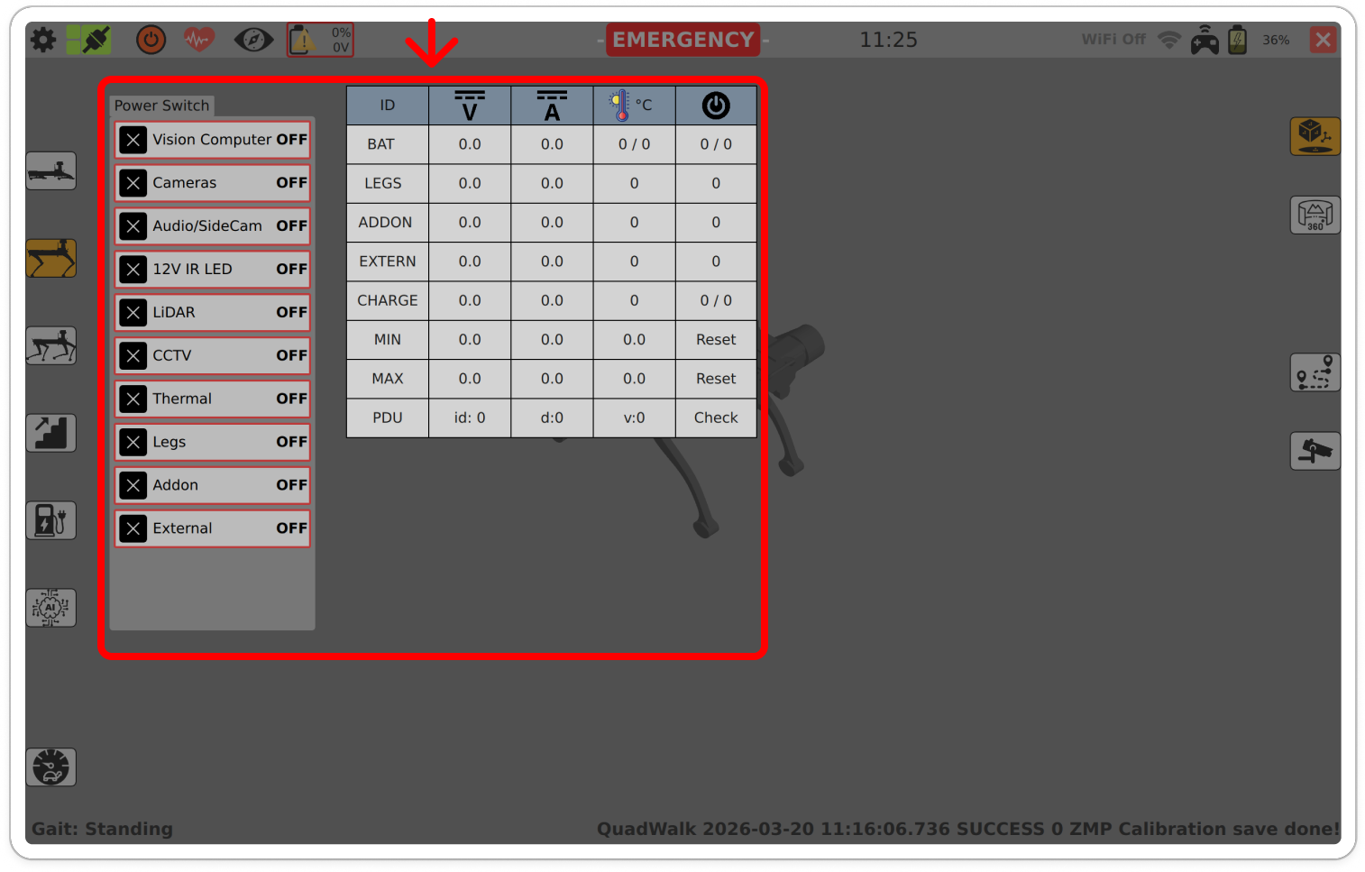 Power switch and module health check panel
