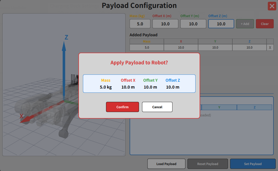 Payload application confirmation dialog