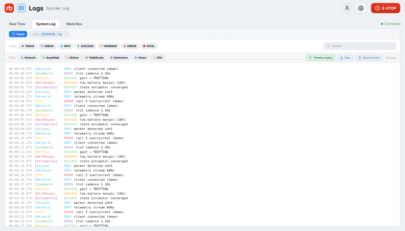 System Log tab